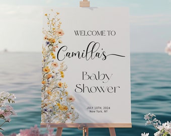 EDITABLE Wildflower Welcome sign, Baby shower Welcome sign, Colorful Floral Baby Shower sign, Welcome sign template #B1B