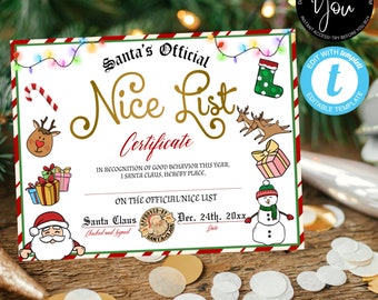 Official Nice List Certificate From Santa, Letter from Santa, Printable Santa Stationary, Elf Nice Certificate, Santa Nice Certificate