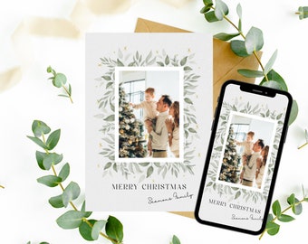 Modern Minimalist Photo Holiday Card Template, Printable Simple Christmas Card, Editable Family Picture Holiday Card, Instant Download