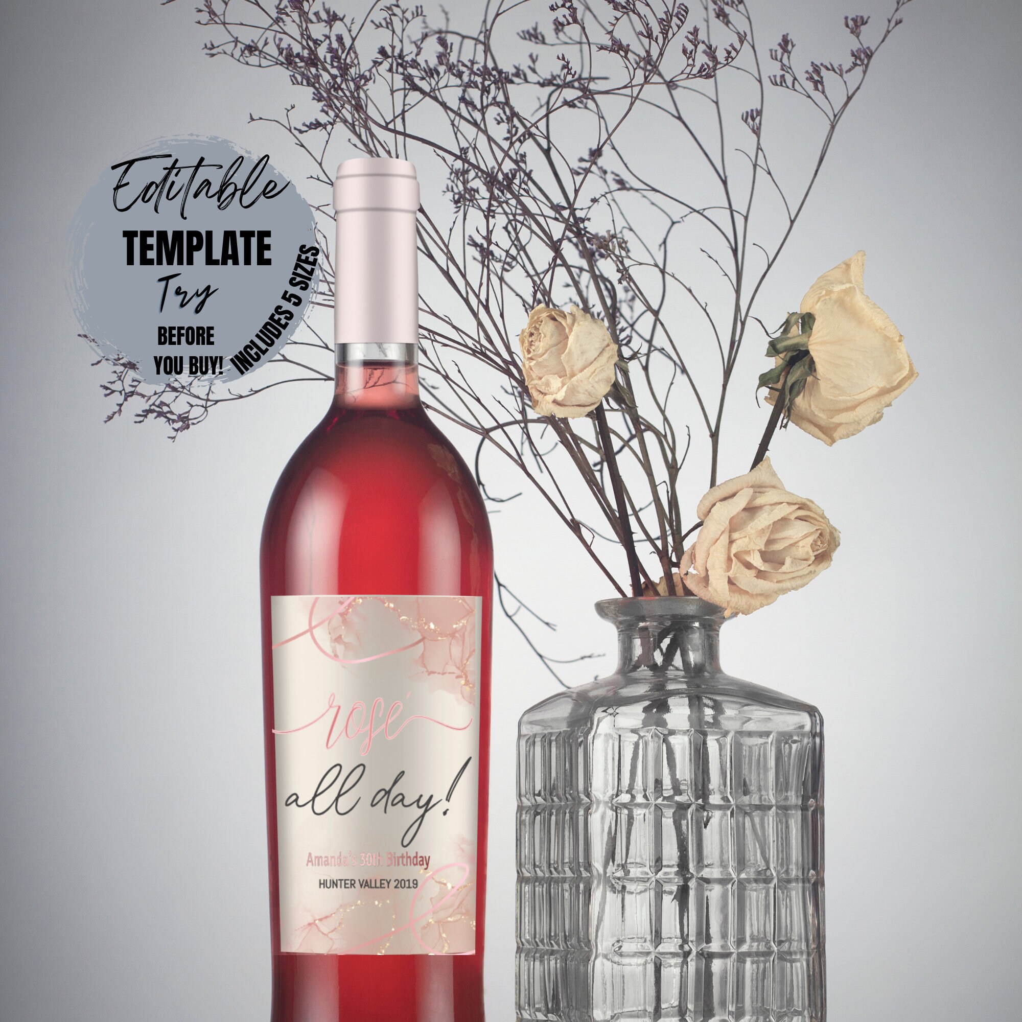 Minimalist Birthday Wine Label Template/editable Custom Template ...