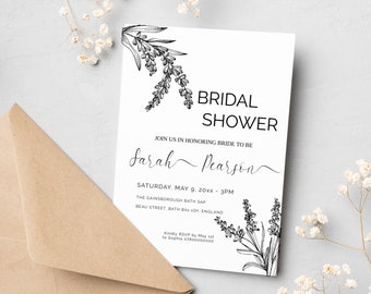 Bridal shower invitation, Floral bridal shower invitation template, Invitation Template Editable Template DIY Instant Download Modern
