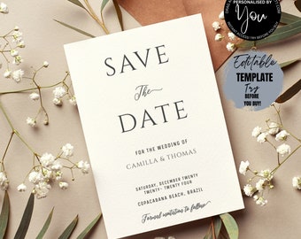 Modern Minimal Save the Date Editable Template, Printable Save The Date, Save Our Date, Date Announcement Templett,Instant Download #CAMILLA