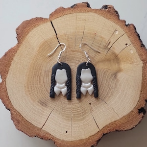 Wednesday Addams Earrings Black and White  Statement Dangle Earrings Gift for Her Birthday Girls Polymer Clay Lightweight Hypoallergenic.