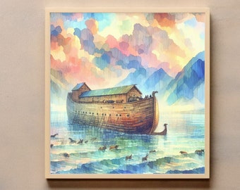 Noah's Ark Bible Story Oil Painting Print, Aesthetic Christian Wall Art Gift, God Jesus Christ Religious Home Decor Poster, Digital Download