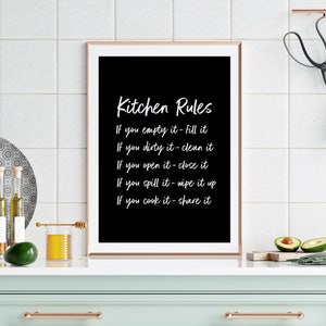 Kitchen Rules Print, Kitchen Prints, Home, Poster, Mothers Day Gift, Kitchen, Dining, Art, Unframed