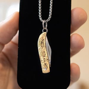 Gold Hammered Knife Necklace || Perfect Gift for Him or Her || Laser Engrave Customizable || 22&quot; Stainless 2MM Thick Chain