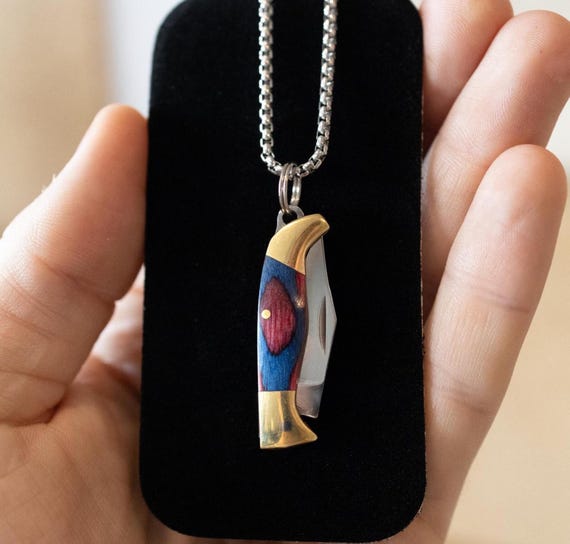 Beautiful Wood Folding Knife Necklace || Perfect Gift for Him or