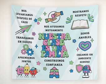 Bilingual Classroom Decor, Our Class Is A Family, Classroom Tapestry, Teacher Classroom Decorations, Classroom Decor, ESL Teacher Gift