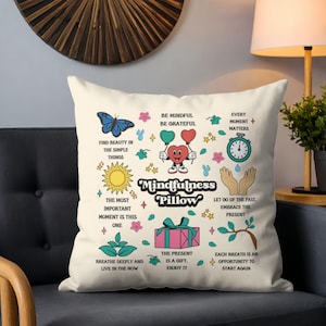 Almohada de atención plena, almohada de salud mental, funda de almohada decorativa de salud mental, almohadas de salud mental, decoración de la oficina del terapeuta, atención plena