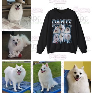 May include: A black sweatshirt with a white graphic print of a dog. The graphic features a dog with the name "Dante" in large white letters above it. The dog is surrounded by lightning bolts.
