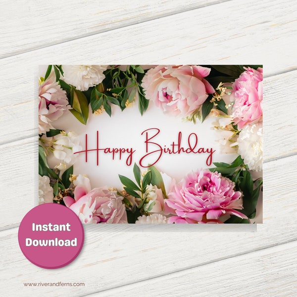Printable Birthday Card with AI-created flowers, Printable Digital Download, Blank Card