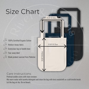 Organic Cotton Tote Bag Size Chart | Natural Bag Mockup Sizing Guide | Printify & Printful POD Size Chart Template for Etsy Sellers