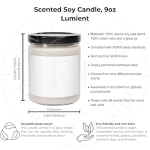 Tabela de tamanhos de velas de soja perfumadas, guia de tamanhos para velas, tabela de tamanhos de velas Printify, principais recursos de velas, tabela de tamanhos de velas de soja perfumadas de 9 onças