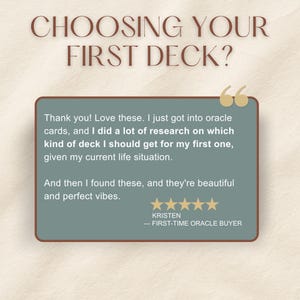 Five star customer review of Nature & Intuition Oracle Deck praising card quality and guidebook