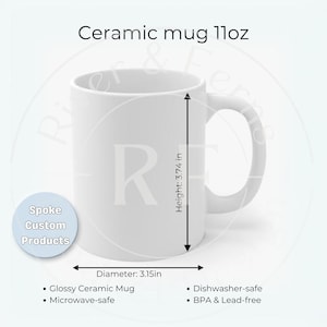 コーヒーマグのモックアップ サイズ表、11 オンスのセラミックマグの比較モックアップ | Printify のコーヒーカップ モックアップのサイズ ガイド | マグのサイズの比較