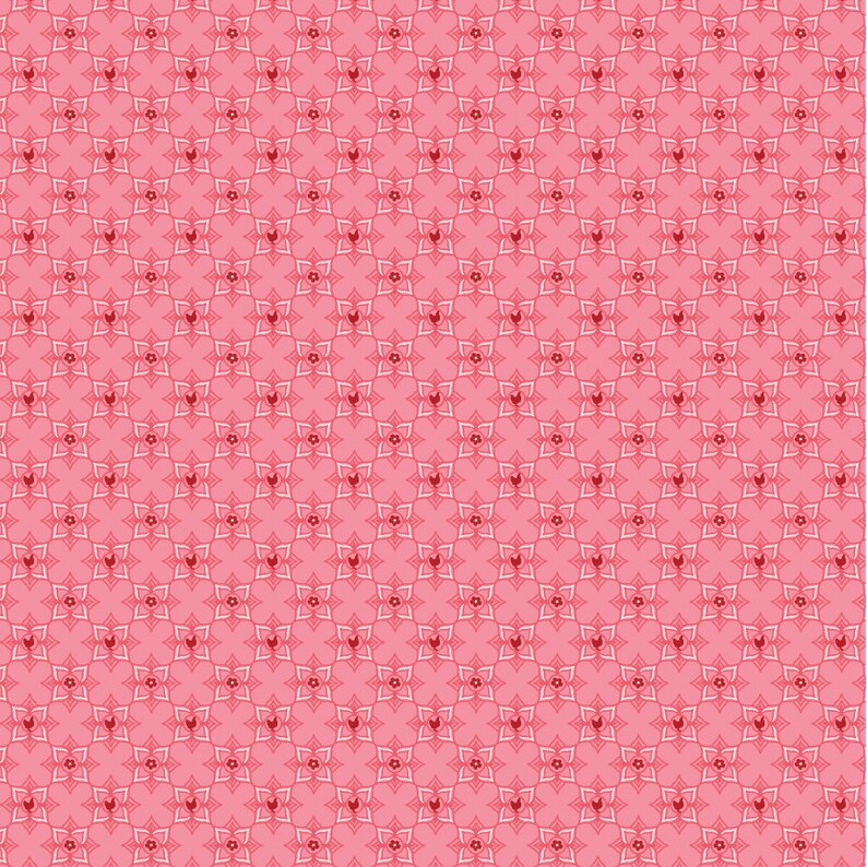 Puede incluir: Un fondo rosa con un patr&oacute;n repetitivo de flores estilizadas blancas y rojas. Las flores est&aacute;n dispuestas en un patr&oacute;n de cuadr&iacute;cula.