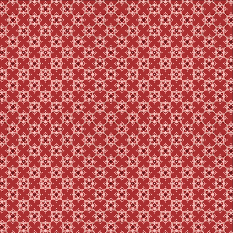 Puede incluir: Un fondo rojo con un patr&oacute;n repetitivo de formas geom&eacute;tricas blancas. El patr&oacute;n est&aacute; formado por peque&ntilde;os cuadrados y c&iacute;rculos.
