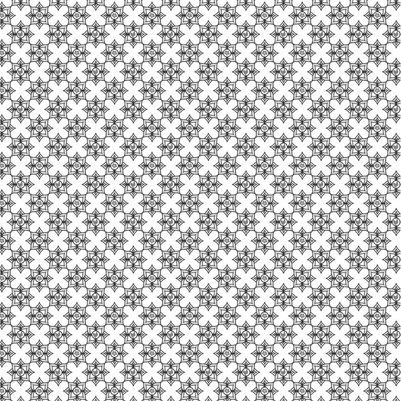 Puede incluir: Un patr&oacute;n sin costuras con un dise&ntilde;o geom&eacute;trico repetitivo. El patr&oacute;n est&aacute; formado por l&iacute;neas negras que crean una serie de estrellas y c&iacute;rculos entrelazados.