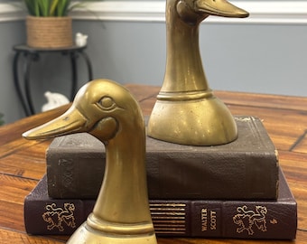 Vintage Solid Brass Duck Head Bookends