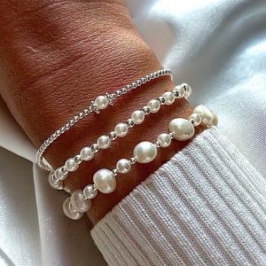 Freshwater Pearl bracelet stack. 925 Sterling silver. Bridal jewellery. Gifts for her. Anniversary gifts. June birthstone.