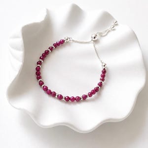 Dainty Pink Ruby Adjustable Bracelet. 925 Sterling silver. Natural gemstone bracelet. gifts for her. July Birthstone Jewellery.