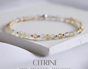 Citrien edelsteen armband. 925 sterlingzilver. Helende armbanden. Sierlijke stretcharmband met natuurlijke edelsteen. cadeaus voor haar.