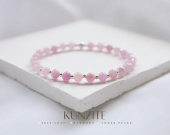 Kunzit Edelstein Armband. 925 Sterlingsilber. Heilende Armbänder. Zierliches natürliches Edelstein Stretch Armband. geschenke für sie.