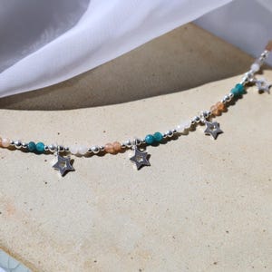 Sterling Silber Edelstein Stern Fußkettchen: Mondstein, Apatit, Sonnenstein