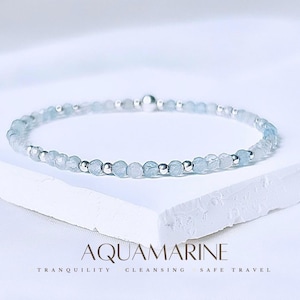 Aquamarine Beaded Bracelet: Sterling Silver, 18k Gold. Dainty Stacking Jewellery. Natural Gemstones. March Birthstone