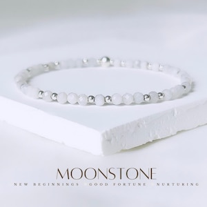 Moonstone beaded bracelets. Personalised initial Bracelet. heart charm. 925 Sterling silver. gemstone stretch bracelet. gifts for her.