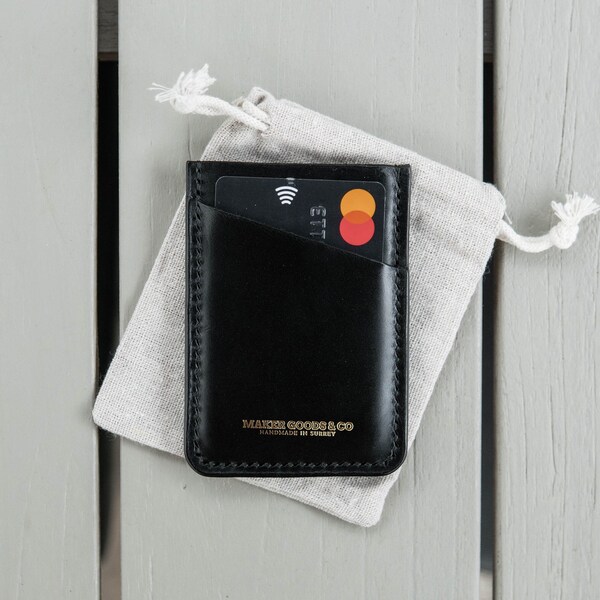 Minimalist Black Wallet - EDC Leather Card Holder, Everyday Carry Wallet, Handmade Minimal Wallet, Thin Wallet, Front Pocket Wallet