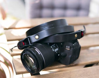 Slim Leather Camera Strap with Peak Design Connectors - Black