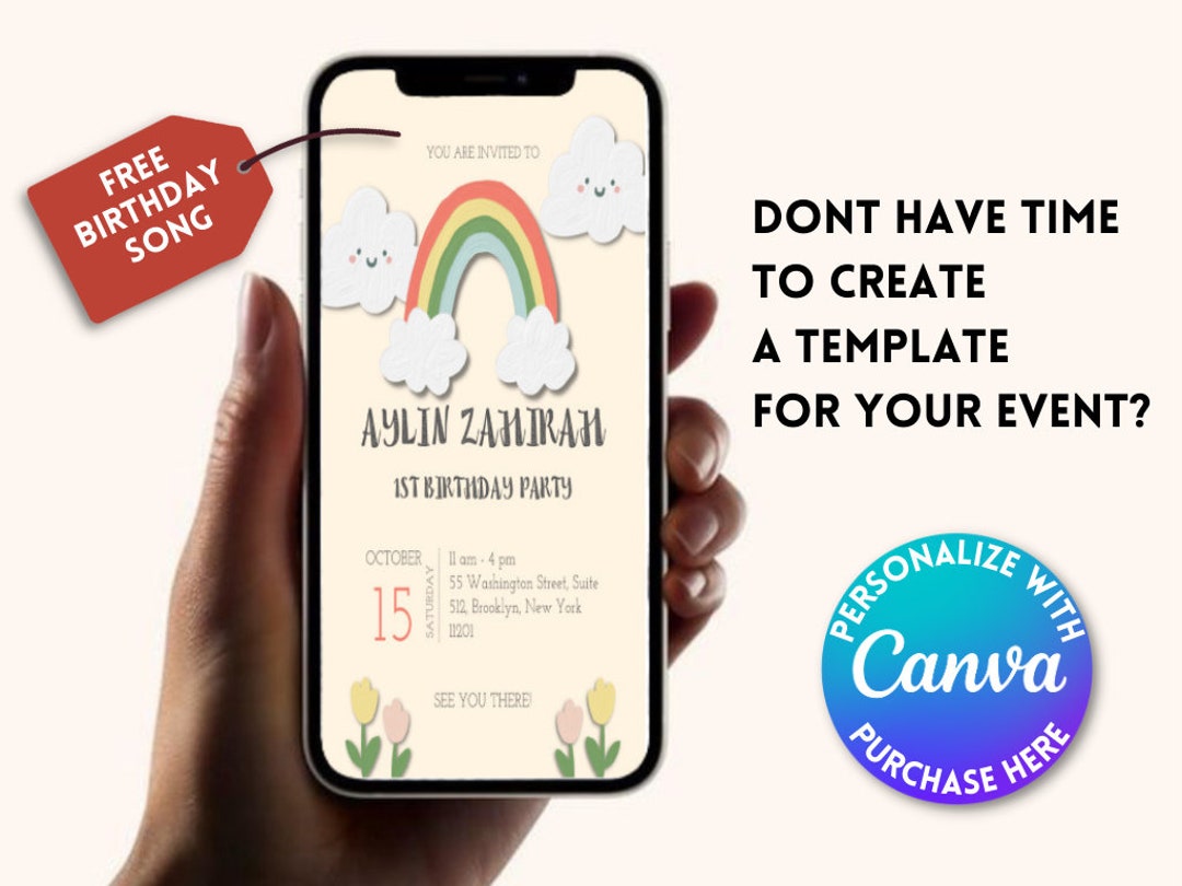 Digital Birthday Invitation Canva Electronic Birthday Invite Digital