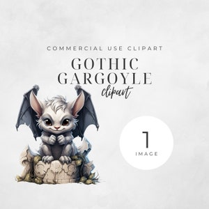 Spooky gothic gargoyle clipart, SINGLE IMAGE, Cute cottagecore clipart commercial use, Halloween Mythical creature, Halloween PNG, GG1