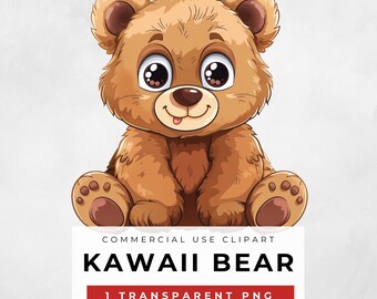 Kawaii baby bear clipart for invitations, wall art and sublimation projects. Commercial use. Single Image PNG