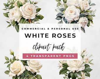 White Roses, Wedding Flower PNG, Ivory Bouquets, Spring Summer Fall Graphics, commercial use clipart