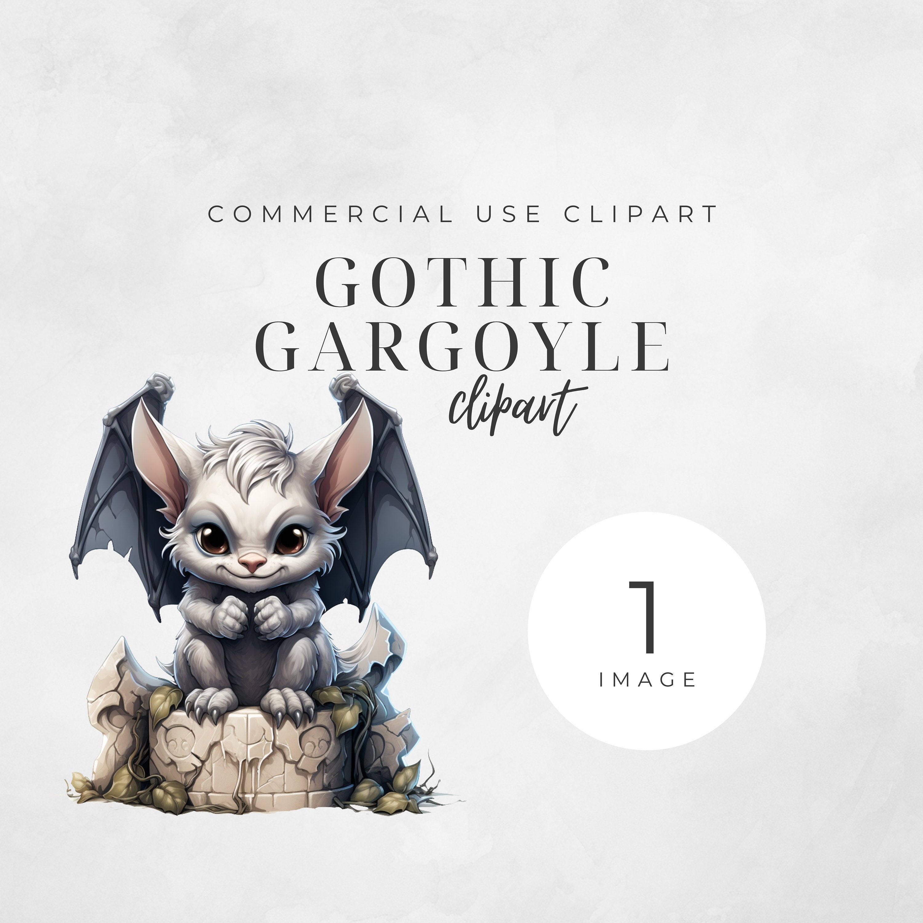 Spooky Gothic Gargoyle Clipart, SINGLE IMAGE, Cute Cottagecore Clipart ...