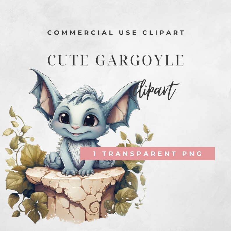 Cottagecore Kawaii Gargoyle Clipart, SINGLE IMAGE, Cute Spooky Clipart ...
