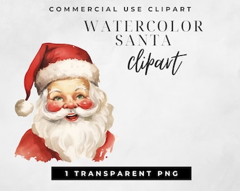 Retro Santa png clipart, Vintage Santa Claus, Classic Christmas Clipart, SINGLE, Watercolour Christmas digital download, commercial use art