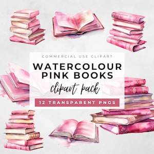 Aquarel roze stapel boeken illustraties elementen, digitale boek tracker kunst, open boekillustraties, scrapbooking, commercieel gebruik pngs,