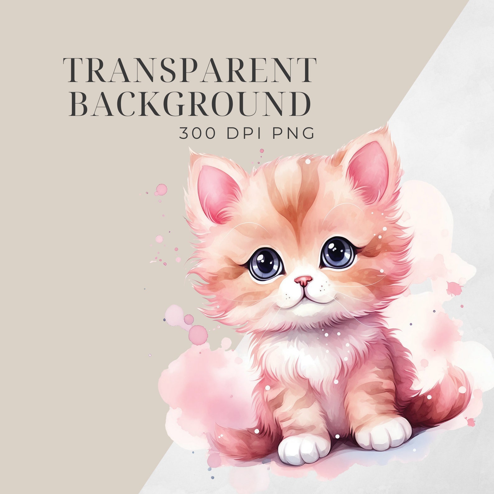 Watercolour Kawaii Kitty Clipart, Cute Kitten Clipart, Pet Clipart ...
