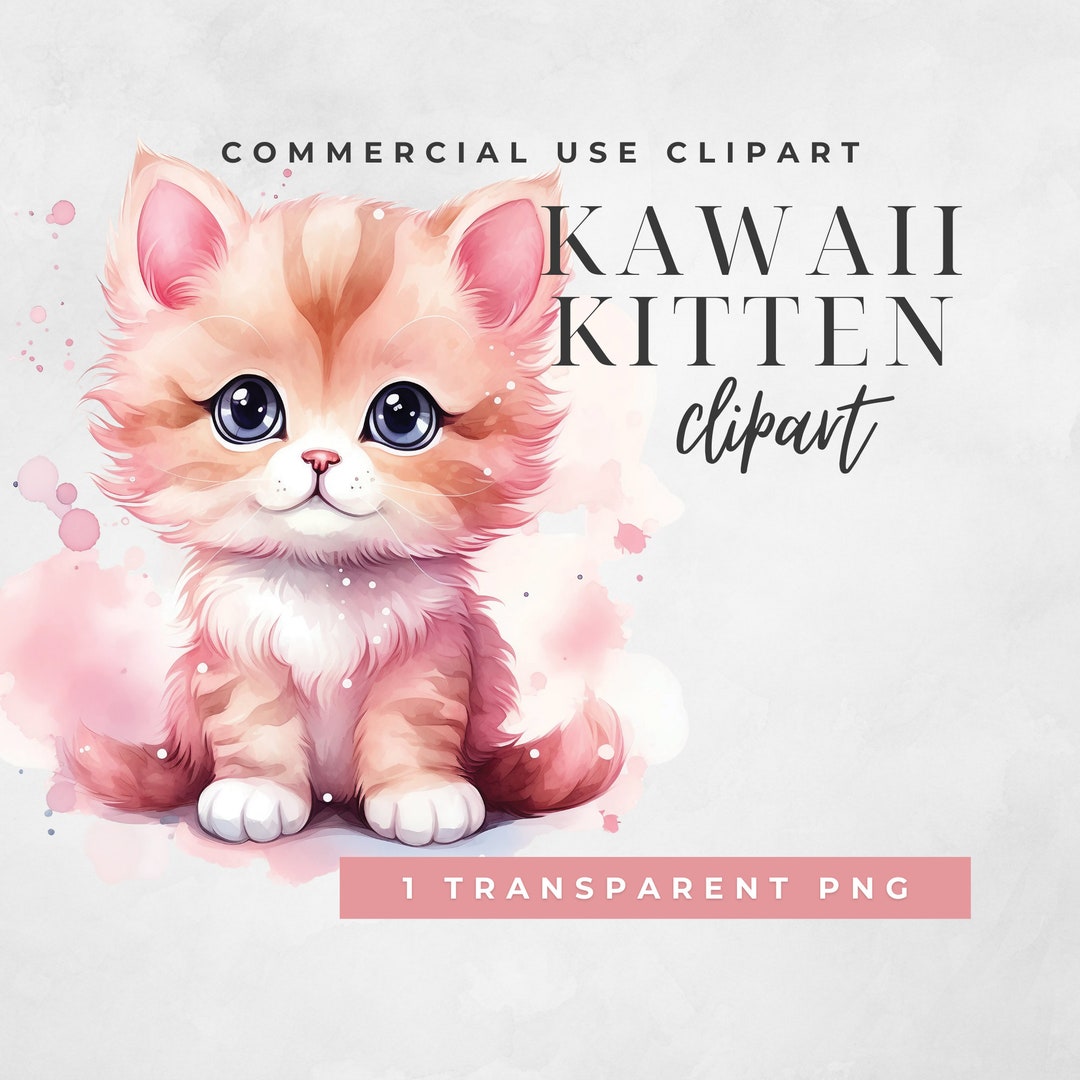 Watercolour Kawaii Kitty Clipart, Cute Kitten Clipart, Pet Clipart ...