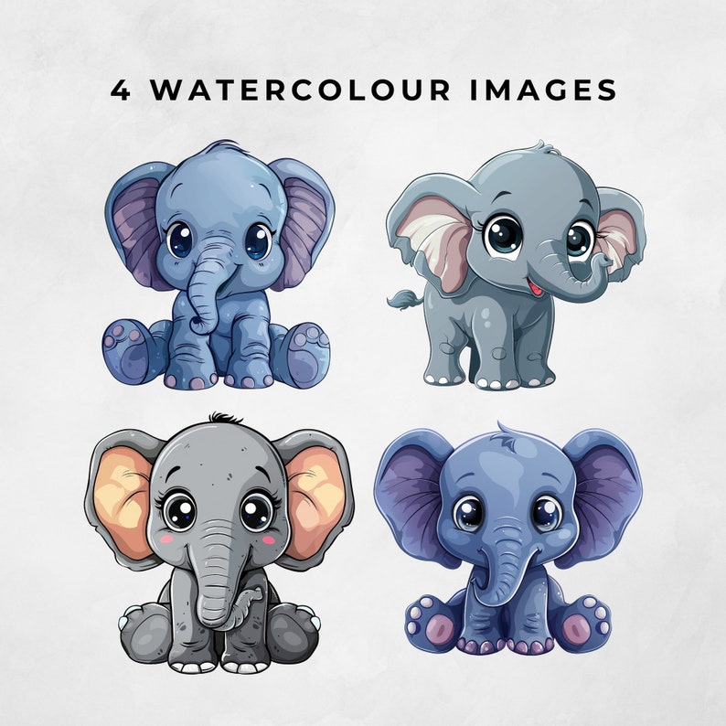 Cute Baby Elephant Clipart Bundle, 4 PNG Files of Adorable PNG Designs ...
