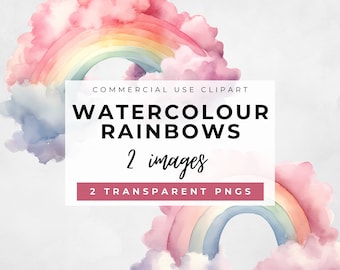 Watercolor Rainbow Clipart, Cute Rainbow PNG, Floral Rainbows, Children Decor, Baby Shower, Birthday, Sublimation, fluffy clouds