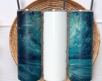 Ocean at night paint look 20oz Sublimation Tumbler Design, Add your name 9.2 x 8.3” Straight Skinny Tumbler Wrap PNG