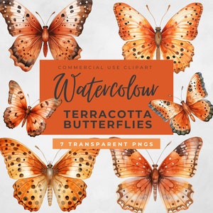 Farfalla in terracotta dell'acquerello PNG, clipart farfalle arancioni bruciate, Clipart digitale autunnale, uso commerciale, farfalle Boho Scrapbooking