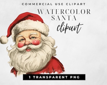 Classic Santa png clipart, Vintage Santa Claus, Retro Christmas Clipart, SINGLE, Watercolour Christmas digital download, commercial use art