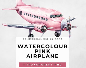 Rosa Flugzeug , einzelnes Aquarell Clipart, fliegendes Flugzeug, kommerziellen und persönlichen Gebrauch Clip Art png