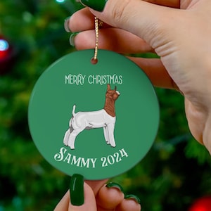 Personalized Market Wether Ceramic Christmas Ornament, 4-H Kid Gift, FFA Kid Gift, Farm Ornament, Boer Goat Ornament, Livestock Ornament