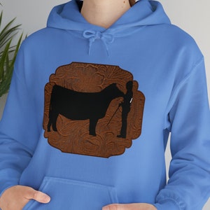 Show Steer Hoodie, Show Cow, Beef Cattle Show Brace for Livestock Shows, Girl and Cow Unisex Heavy Blend™ Hooded Sweatshirt